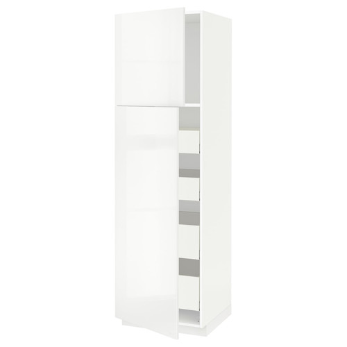 METOD / MAXIMERA Hi cab w 2 doors/4 drawers, white/Ringhult white, 60x60x200 cm