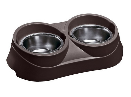 Dog Bowl Double Stand Duo Feed 03 KC 54, dark brown