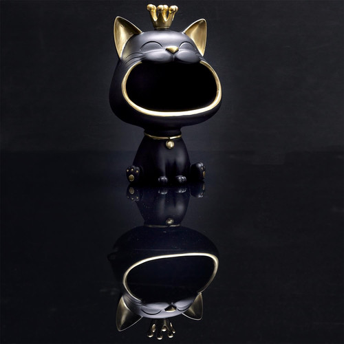 Decorative Figure with Storage Cat, black/gold