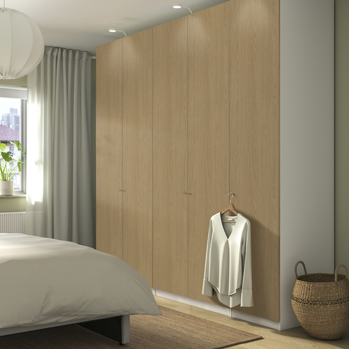 PAX / STORKLINTA Wardrobe combination, white/oak effect, 250x60x236 cm