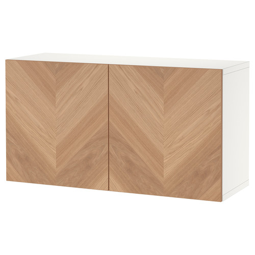 BESTÅ Shelf unit with doors, white, Hedeviken oak veneer, 120x42x64 cm