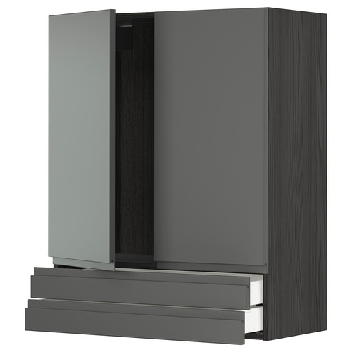 METOD / MAXIMERA Wall cabinet w 2 doors/2 drawers, black/Voxtorp dark grey, 80x100 cm