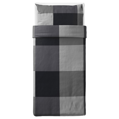 BRUNKRISSLA Duvet cover and pillowcase, black, 150x200/50x60 cm