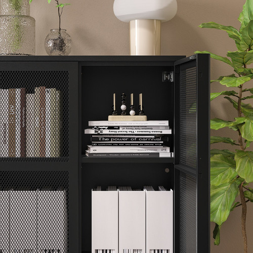 IVAR Cabinet with doors, black mesh, 80x83 cm