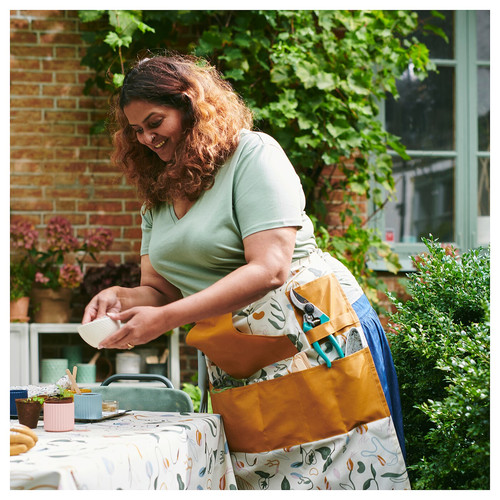 DAKSJUS Waist apron, wipeable/sprout patterned off-white/yellow-brown, 73x70 cm