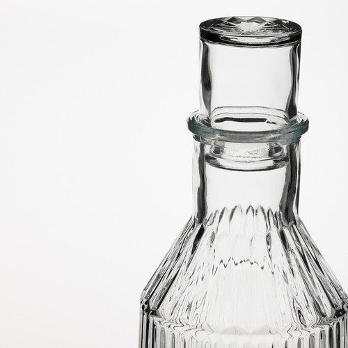 SÄLLSKAPLIG Carafe with stopper, clear glass, patterned, 1 l