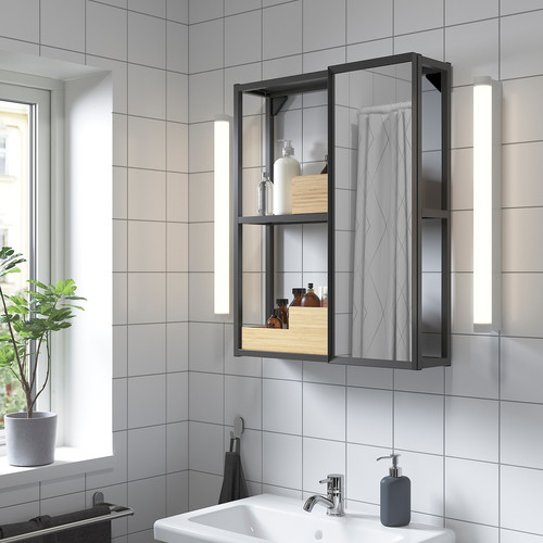 ENHET Mirror cabinet, anthracite, 60x15x75 cm