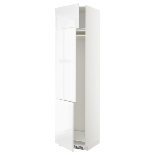 METOD High cab f fridge/freezer w 3 doors, white/Voxtorp high-gloss/white, 60x60x240 cm