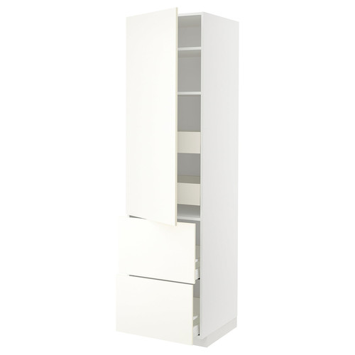 METOD / MAXIMERA Hi cab w shlvs/4 drawers/dr/2 frnts, white/Vallstena white, 60x60x220 cm