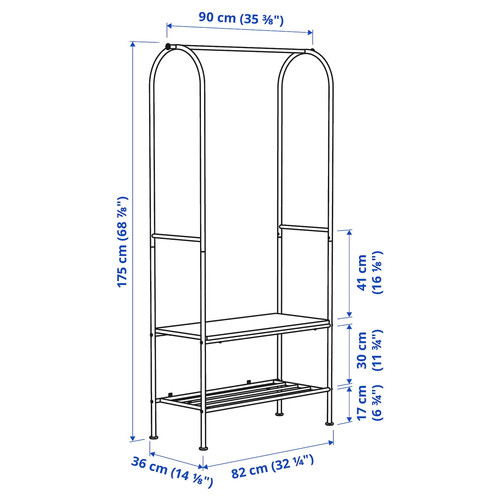 GRÅFJÄLLET Clothes rack with shoe storage, anthracite, 90x36x175 cm