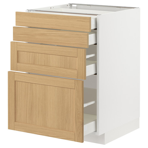 METOD / MAXIMERA Base cab 4 frnts/4 drawers, white/Forsbacka oak, 60x60 cm