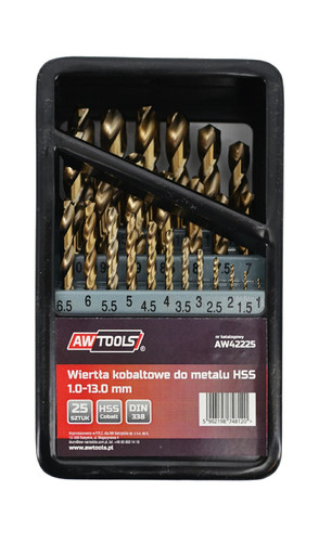 AW HSS-Co Twist Drill Bit Set 25pcs 1-13mm