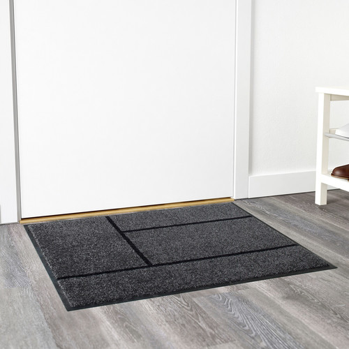 KÖGE Door mat, grey, black, 69x90 cm