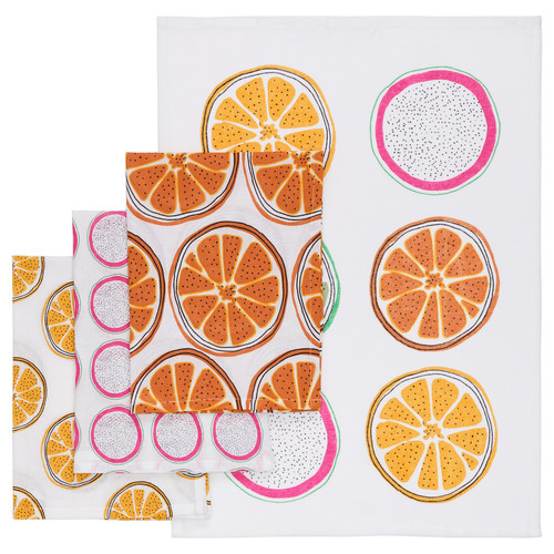 TORVFLY Tea towel, patterned, orange, 45x60 cm