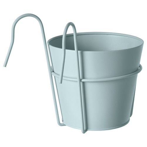 VITLÖK Plant pot with holder, in/outdoor light grey-blue, 15 cm