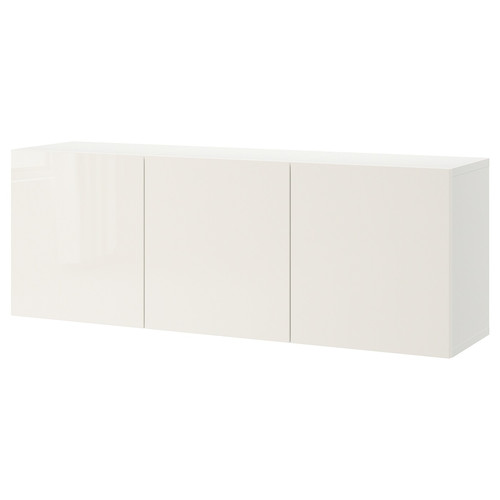 BESTÅ Wall-mounted cabinet combination, white/Selsviken high-gloss/white, 180x42x64 cm