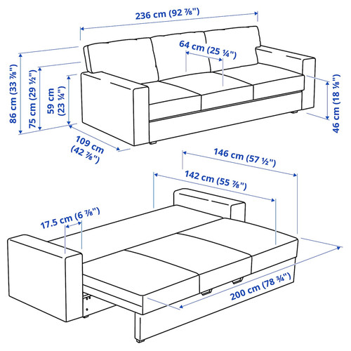 BÅRSLÖV 3-seat sofa-bed, Tibbleby beige/grey