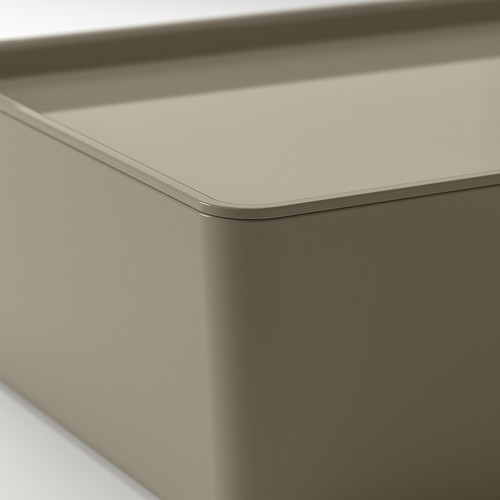 KUGGIS Box with lid, dark grey-beige, 18x26x8 cm