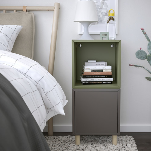 EKET Cabinet combination with legs, dark grey grey-green/wood, 35x35x80 cm