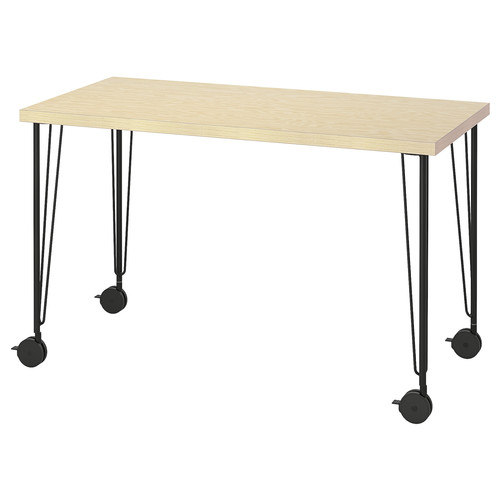 MITTCIRKEL / KRILLE Desk, lively pine effect black, 120x60 cm