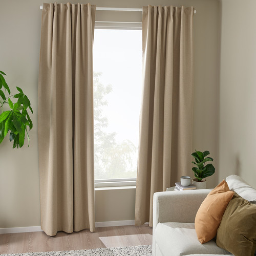 ROSENMANDEL Room darkening curtains, 1 pair, yellow-beige, 135x300 cm