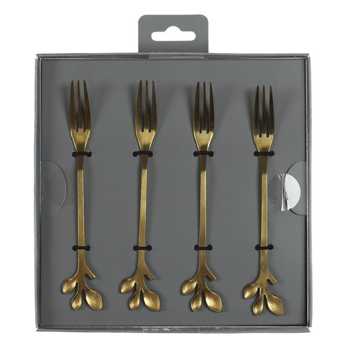 Dessert Fork Set 4pcs, gold leaves