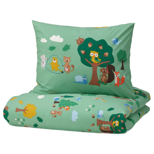 BRUMMIG Duvet cover and pillowcase, forest animal pattern/multicolour, 150x200/50x60 cm