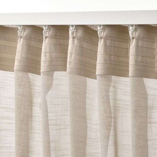 HÄLLEBRÄCKA Sheer curtains, 1 pair, light beige, 145x300 cm