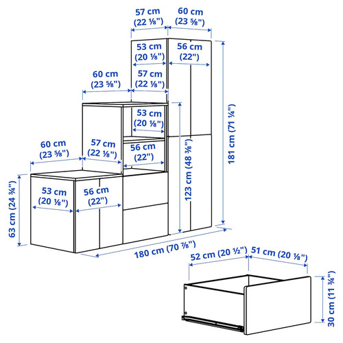 SMÅSTAD / PLATSA Storage combination, white/blue, 180x57x181 cm