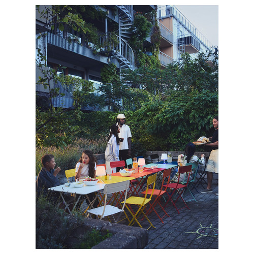 SUNDSÖ Table and 2 folding chairs, outdoor bright yellow/bright yellow, 65x65 cm