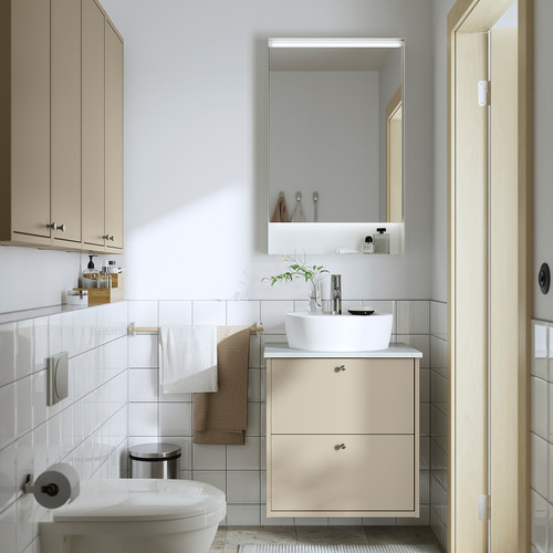 HAVBÄCK / TÖRNVIKEN Wash-stnd w drawers/wash-basin/tap, beige/white marble effect, 62x49x79 cm