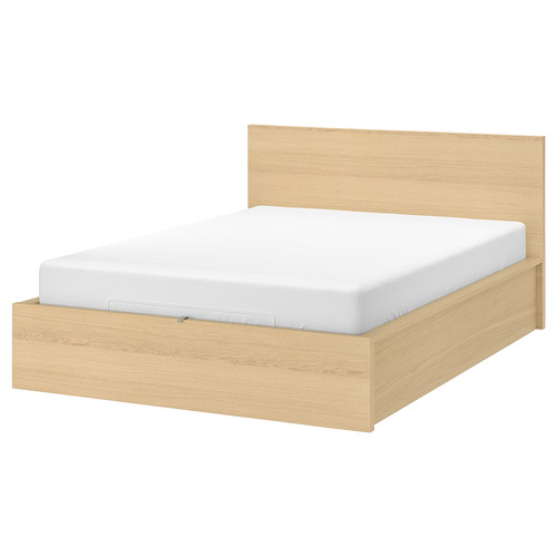 MALM Bed frame with storage box, white stained oak effect, 160x200 cm