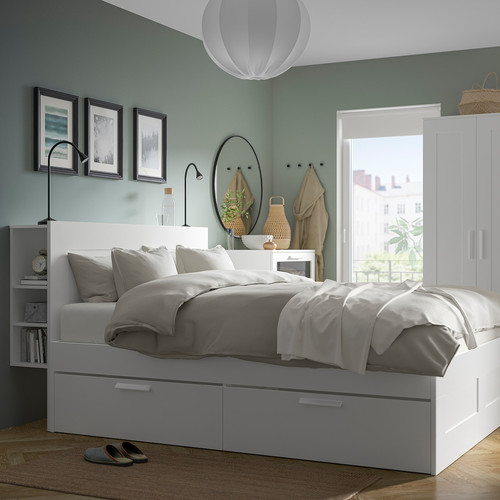 BRIMNES Bedroom furniture, set of 3, white, 160x200 cm