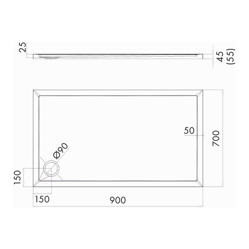 Acrylic Shower Tray Alta 70 x 90 x 4.5 cm, white