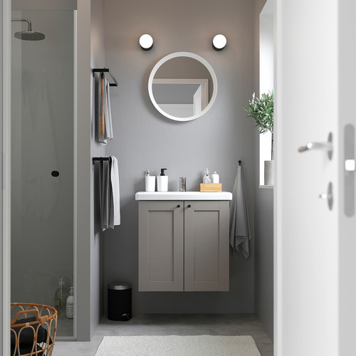 ENHET / TVÄLLEN Wash-stnd w doors/wash-basin/tap, grey/grey frame, 64x43x65 cm