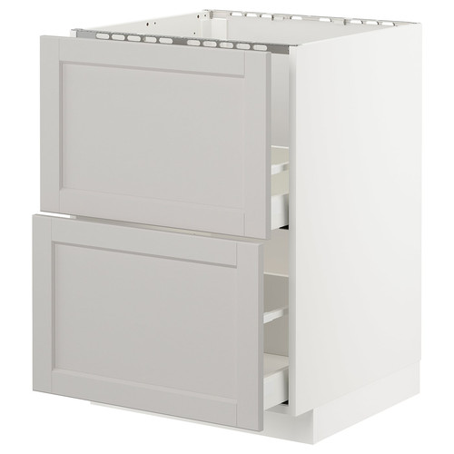 METOD/MAXIMERA Base cab f sink+2 fronts/2 drawers, white/Lerhyttan light grey, 60x61.9x88 cm