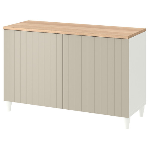 BESTÅ Storage combination with doors, white, Sutterviken/Kabbarp grey-beige, 120x42x76 cm