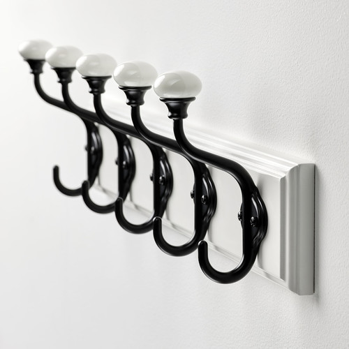 LANDKRABBA Rack with 5 hooks, white, 50 cm