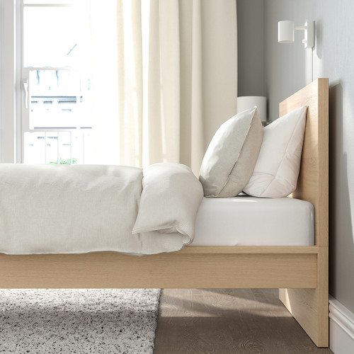 MALM Bed frame with mattress, white stained oak veneer/Valevåg medium firm, 90x200 cm