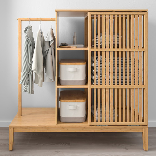 NORDKISA Open wardrobe with sliding door, bamboo, 120x123 cm