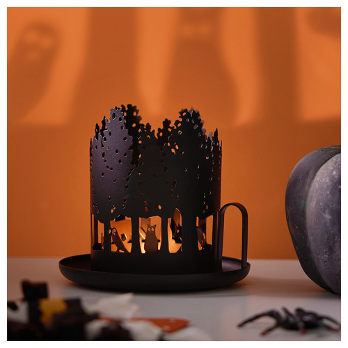 HÖSTAGILLE Tealight holder, black/copper-colour, 14 cm