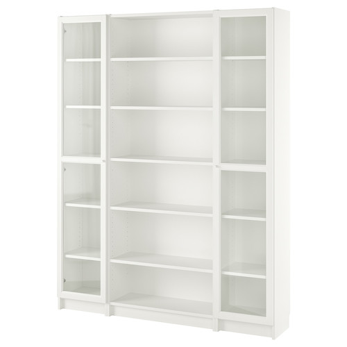 BILLY / OXBERG Bookcase combination w glass doors, white, 160x202 cm