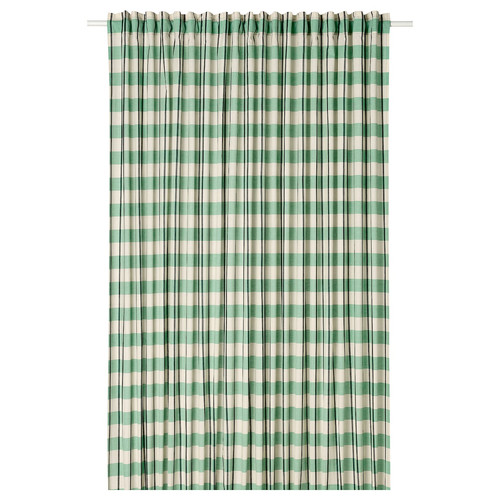 GLANSHAGTORN Curtain, 1 piece, green white/black, 300x250 cm