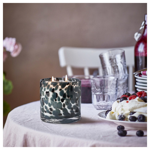 STÖRTSKÖN Scented candle in glass, 2 wicks, Berries/dark grey, 50 hr