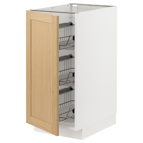 METOD Base cabinet with wire baskets, white/Forsbacka oak, 40x60 cm