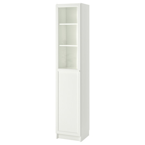 BILLY / OXBERG Bookcase with panel/glass door, white/glass, 40x42x202 cm