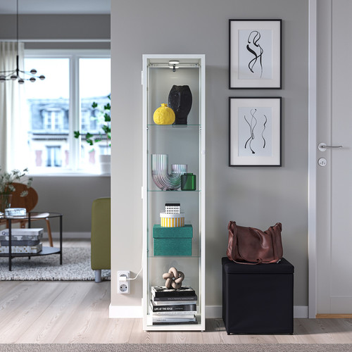 BLÅLIDEN / STRIMSÄV Glass-door cabinet with lighting, white