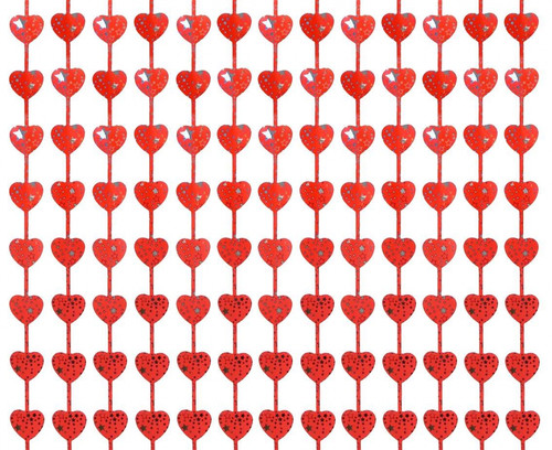 Fringe Deco Curtain 100x200cm Hearts, metallic red, pattern