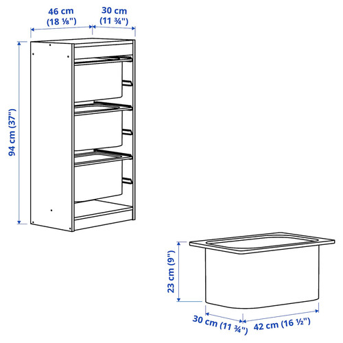 TROFAST Storage combination with boxes, white/red, 46x30x94 cm