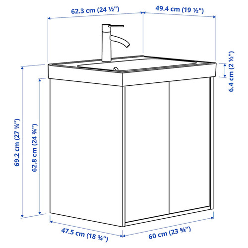 HAVBÄCK / ORRSJÖN Wash-stnd w doors/wash-basin/tap, beige, 62x49x69 cm